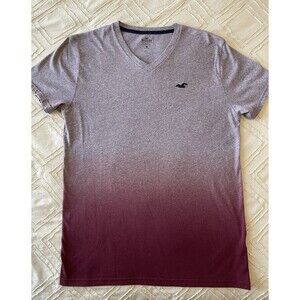 Hollister Men's V-Neck T-Shirt Short Sleeve Small Ombré Light Purple Maroon